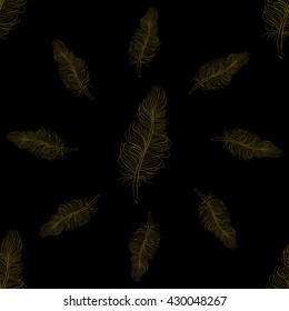 Golden feather decor seamless pattern. Vector illustration for your design
