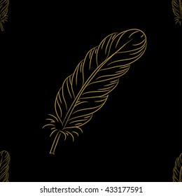 Golden feather decor seamless pattern. Vector illustration for your design