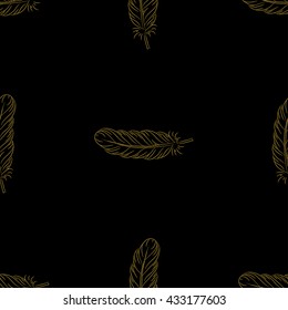 Golden feather decor seamless pattern. Vector illustration for your design