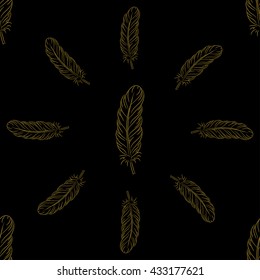 Golden feather decor seamless pattern. Vector illustration for your design