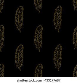 Golden feather decor seamless pattern. Vector illustration for your design