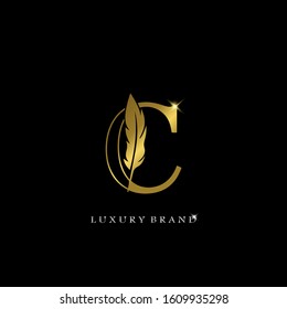Golden Feather Letter C  Luxury  Brand  Logo icon, vector design concept feather with outline letter for initial, luxury business, firm, law service, boutique, decoration and more brand identity.