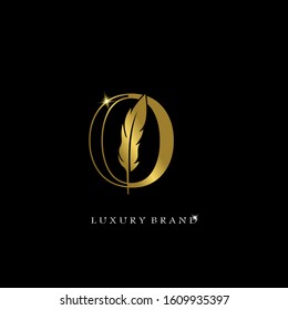 Golden Feather Letter O Luxury  Brand  Logo icon, vector design concept feather with outline letter for initial, luxury business, firm, law service, boutique, decoration and more brand identity.