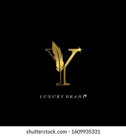 Golden Feather Letter Y Luxury  Brand  Logo icon, vector design concept feather with outline letter for initial, luxury business, firm, law service, boutique, decoration and more brand identity.