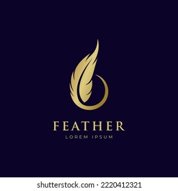 golden feather luxury logo design. golden quill signature logo template vector icon, Lawyer Law firm Logo design Feather Quill symbol