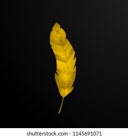 golden Feather silhouette. logo, symbol, sign, or mark for environment, hunting company with golden colour