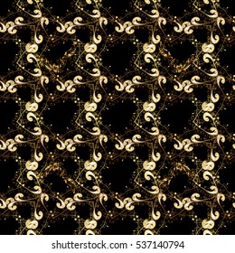Golden feathers seamless vector pattern. Tiny hand drawn gold feathers endless texture.Golden texture ornamentation.