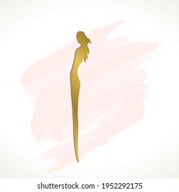 golden female silhouette  on the pink watercolor splash 