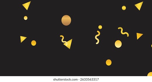 Golden Festive Bokeh and Shining Dust Effects for Holiday Overlay on Black Background. Christmas Concept Golden Light Flakes and Abstract Glitters Falling on a Dark Black Background