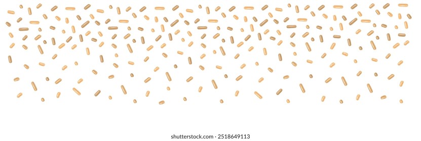 Golden Festive frame with confetti or sprinkles for celebrate. Vector border for holiday, birthday, new year, gift paper, decoration.