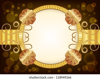 Golden festive frame with flowers