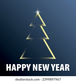 Golden festive New Year tree on a blue background