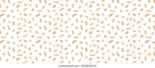 Golden Festive pattern with confetti or sprinkles for celebrate. Vector seamless background for holiday, birthday, gift paper, decoration.