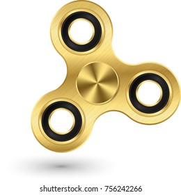 Golden fidget spinner, stress relief toy, vector illustration