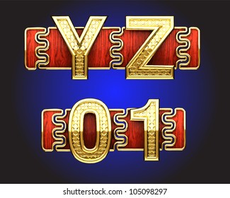 golden figure with red wood made in vector