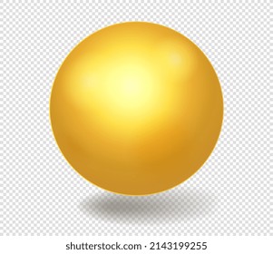 Golden figure sphere. Luxurious ball and realistic object rendering for games. Glitter, reflection and shadow. Graphic element for website on transparent background. Realistic vector illustration