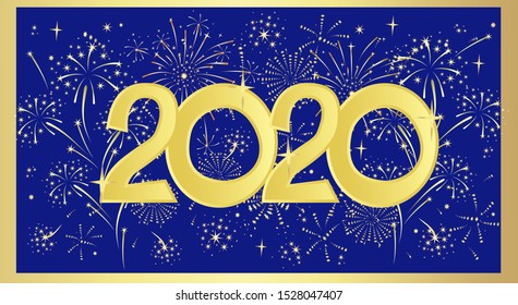 Golden figures of the New Year. Vector illustration on a background of festive fireworks.