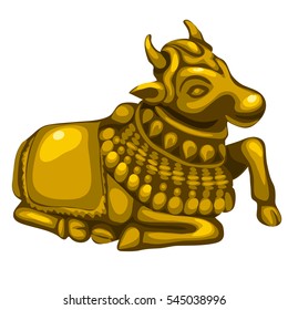 Golden figurine of cow or bull isolated on white background. The Golden calf. Vector illustration.