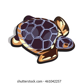Golden figurine in the form of a turtle with a blue shell. Vector illustration. 