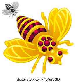 The Golden figurine wasps made of gold inlaid with red precious stones. Vector illustration.