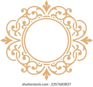 Golden filigree circle. Decorative round vintage frame