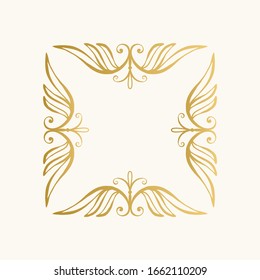 Golden filigree frame. Squared borders. Vector illustration.
