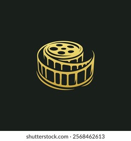 Golden Film Movie Reel Logo Design For cinema, creativity, and the entertainment industry