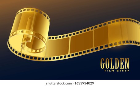 Golden Film Reel Strip In 3d Style