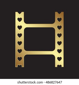 golden film strip. love Movie. romantic concept. movie reel icon