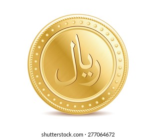 Golden finance isolated arabic riyal coin on the white background