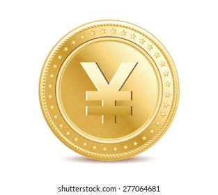 Golden finance isolated japanese yen coin on the white background