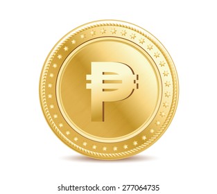 Golden finance isolated peso coin on the white background