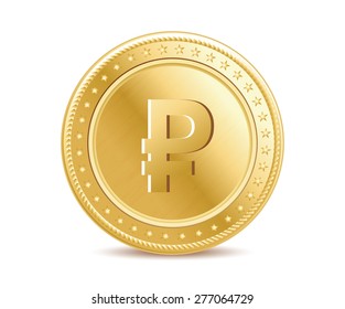 Golden finance isolated ruble coin on the white background