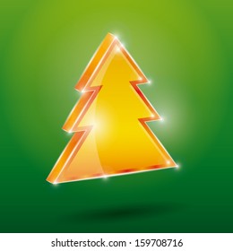 Golden fir 3 D on a green background. New Year, Christmas. vector