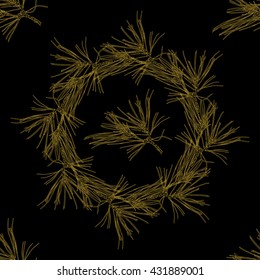 Golden fir branches decor seamless pattern. Vector illustration for your design