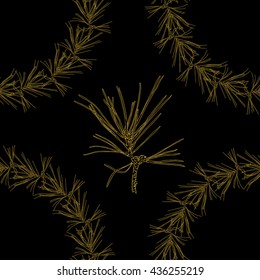 Golden fir branches decor seamless pattern. Vector illustration for your design