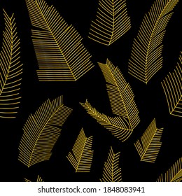 Golden Fir branches seamless pattern. Vector decoration for package, textile, paper  and other use. Winter theme.
