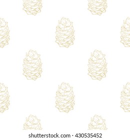 Golden fir cones decor seamless pattern. Vector illustration for your design