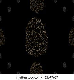 Golden fir cones decor seamless pattern. Vector illustration for your design
