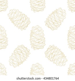 Golden fir cones decor seamless pattern. Vector illustration for your design