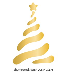 Golden fir isolated vector object. Festive Christmas and New Year tree with a star. Spruce, gold decoration