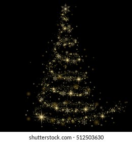 Golden fir on a black background, Christmas tree vector