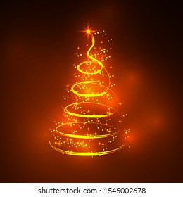 Golden fir on a red background, Christmas tree vector