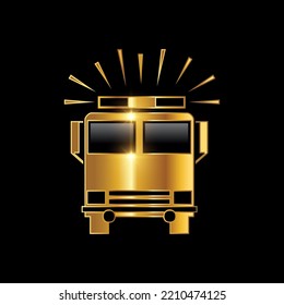 Golden Fire Fighter Car Vector Icon illustration in black background with gold shine effect