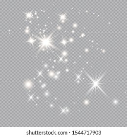 fuego dorado sobre fondo transparente, estrellas polvorientas doradas