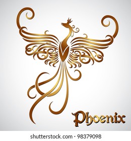 Golden fire phoenix - vector illustration