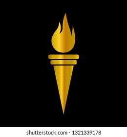 Golden fire torch icon isolated on black background