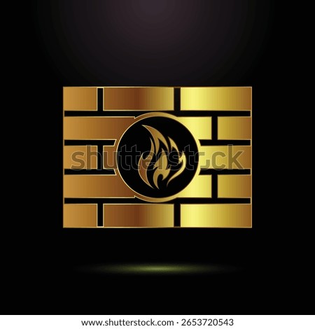 Golden Firewall Emblem Protection and Security Illustration