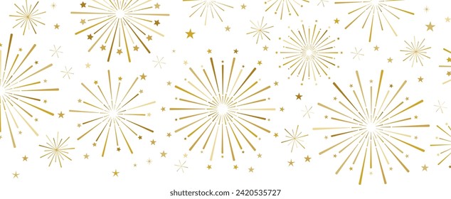 Golden firework banner with stars, isolated elegant clip art element, holiday party celebration border design