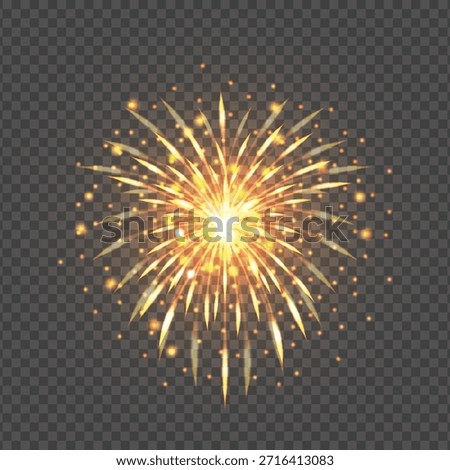 Golden firework explosion with bright sparks and glowing particles on dark transparent background, festive celebration effect, abstract energy burst
